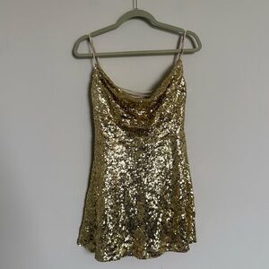 Lucy in the Sky Gold Sequin Lace-Up Mini Dress | Size L